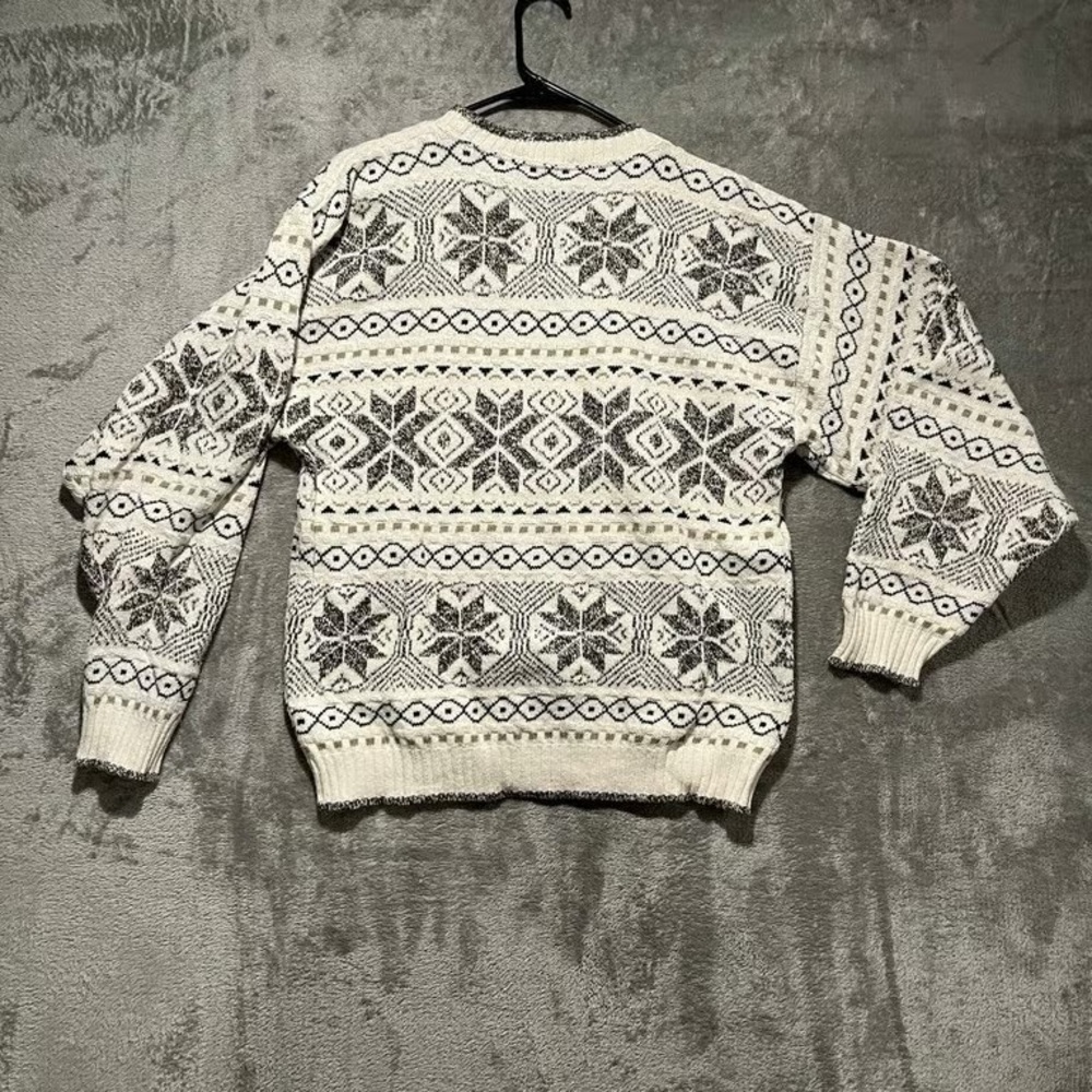 Men's Cream and Black Patterned Fair Isle Sweater - Picture 2 of 3